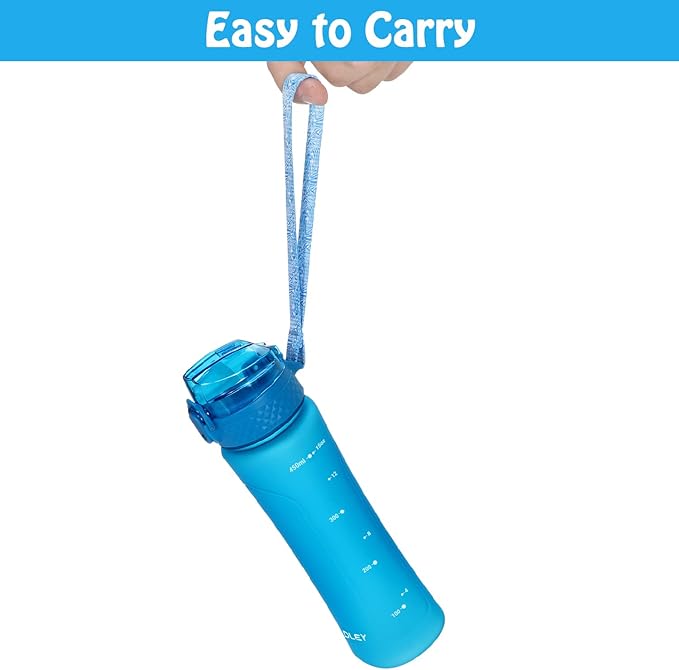 OLDLEY Replacement Straw Lid for 15 oz Water Bottle, Leakproof Spillproof Dustproof One-Click Open Cap with Carry Strap