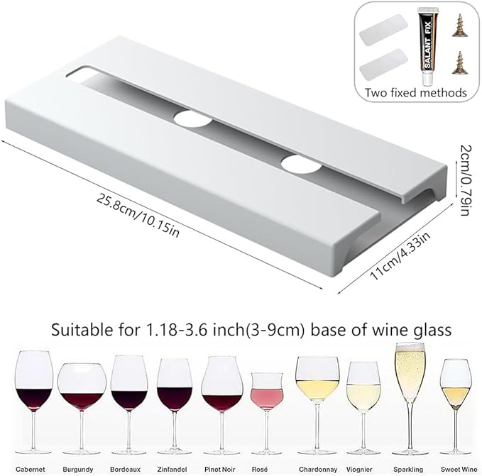 2 Pcs Wine Glass Holder Under Shelf or Cabinet Punch-free,Stemware Rack Glassware Drying Storage Hanger for Kitchen,Bar and Restaurant (White)