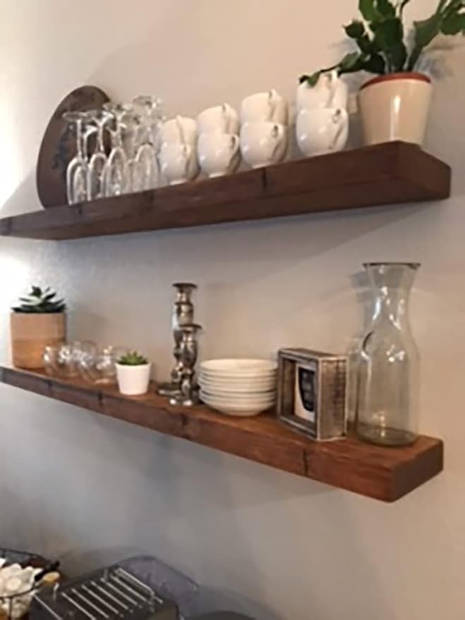 joelsantiques 48 Inch Wooden Floating Shelves for Wall - 48x9x2 in - Made of Natural Wood - Long Heavy Duty Rustic Wall Shelves for Bedroom - Perfect for Living Room, Kitchen - Medium Brown