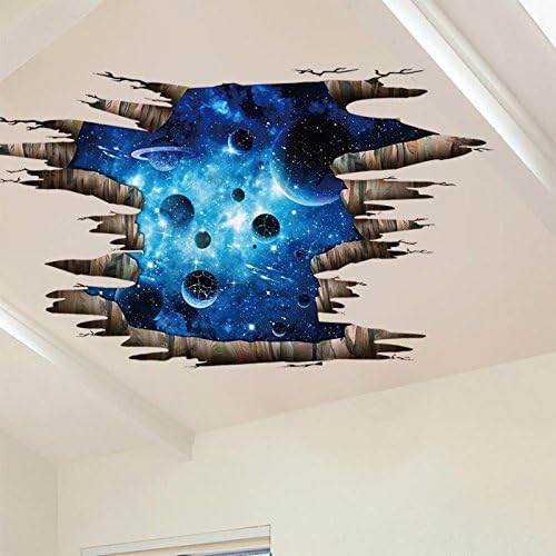 3D Space Floor Sticker,Blue Galaxy Wall Decal-Removable Mural for Kids Bedroom Living Room Milky Way Decorations