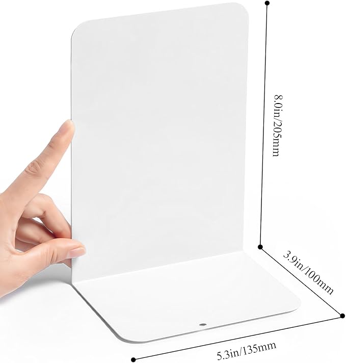 M&G Book Ends 1 Pair, White Large Metal Bookends for Shelves, L-Type Book Stopper for Heavy Books, Non-Skid Bookstand for Office Home School Supplies
