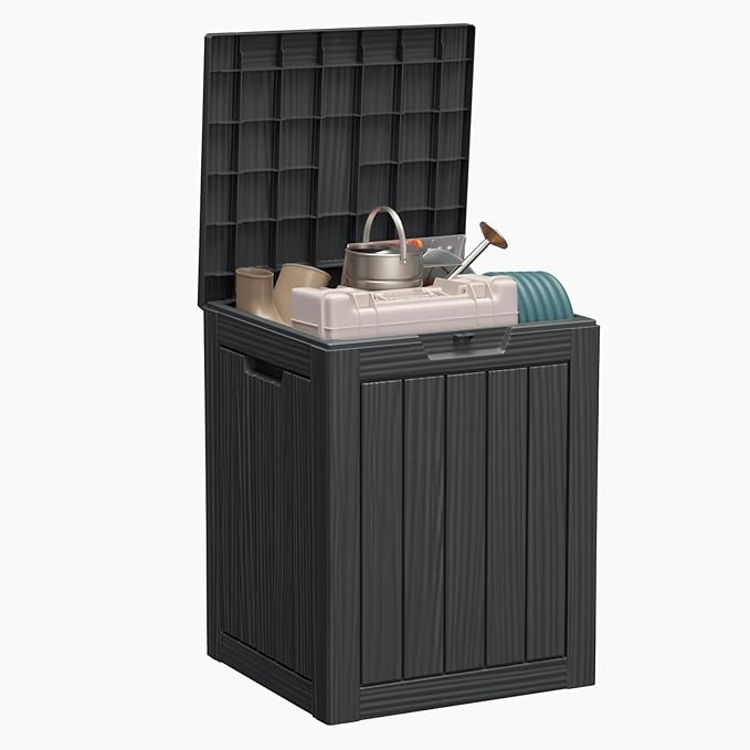 28 Gallon Deck Box Large Outdoor Storage for Patio Furniture,Outdoor Cushions,Garden Tools and Pool Supplies,Waterproof,Resin,Lockable(Black)