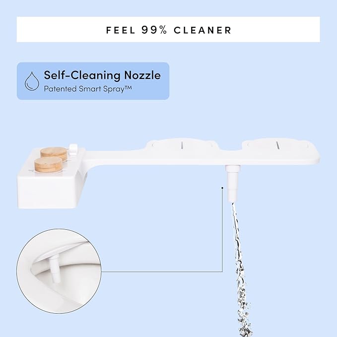 TUSHY Spa Royale Warm Water Bidet Seat Attachment. Self Cleaning Water Sprayer, Adjustable Pressure Nozzle, Angle Control. (Requires Sink Access for Water Temperature Control), Gold Knobs
