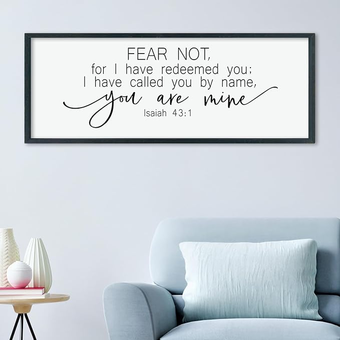 LuZhiQiang Fear Not for I Have Redeemed You Wall Decor Art 40"×15" Isaiah 43:1 Bible Verse Sign Christian Scripture Large Wood Framed Wall Hanging (Black)