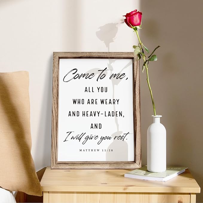 Christian Wooden Wall Signs, Living Room Decor, Bedroom Signs, Scripture Home Decor, Bible Verse Decoration, Framed Wall Plaque Sign 15 * 11.5 inches, Come to Me Sign