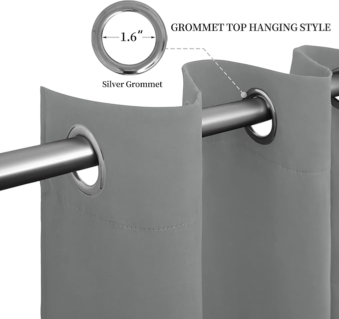 Easy-Going Blackout Curtains for Bedroom, Solid Thermal Insulated Grommet and Noise Reduction Window Drapes, Room Darkening Curtains for Living Room, 2 Panels (52x84 in,Light Gray)