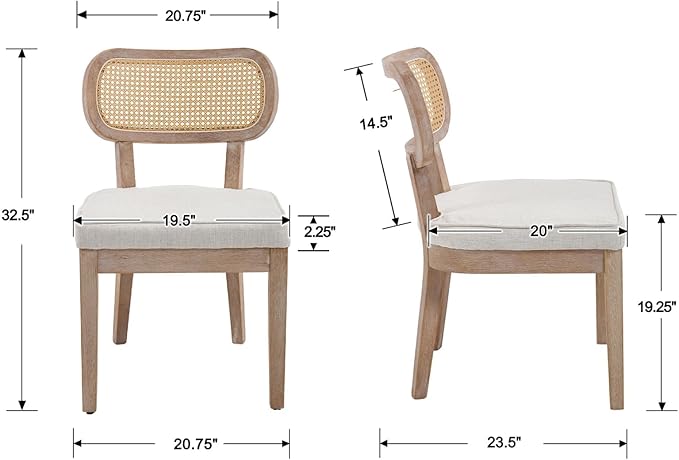 Rattan Dining Chairs Set of 6 Farmhouse Wood Kitchen Chairs with Cane Back Upholstered Curved Backrest Dinner Chair Rustic Armless Side Chair for Dining/Living Room/Restaurant, Beige
