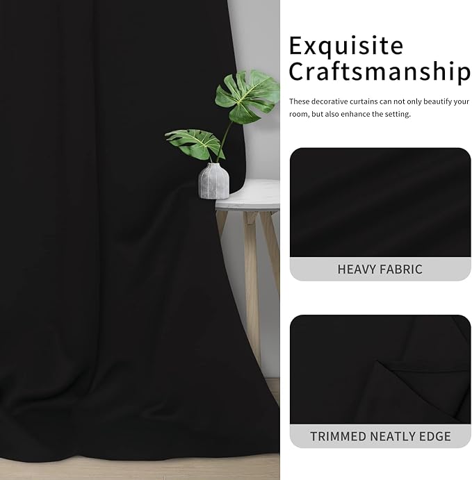 Easy-Going Blackout Curtains for Bedroom, Solid Thermal Insulated Grommet and Noise Reduction Window Drapes, Room Darkening Curtains for Living Room, 2 Panels (34x54 in, Black)