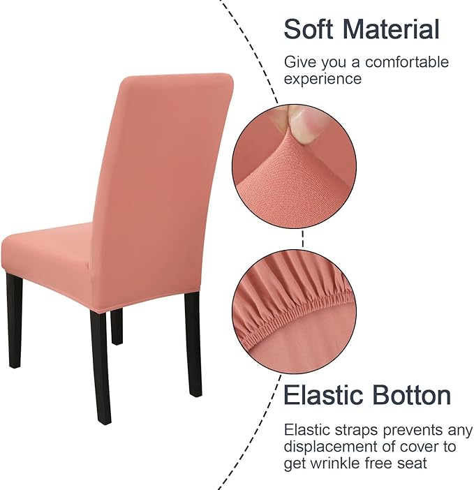JQinHome Terra Cotta Chair Covers for Dining Room Set of 6, High Stretch Removable Washable Parsons Chair Slipcover for Home Party Hotel Wedding Ceremony (6PCS,Terra Cotta)