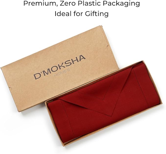 D'Moksha Homes Red Linen Table Runner 90 Inches Long - 100% Pure Linen Diamond Table Runner 14 x 90 Inch for Dining, Fall and Halloween - Machine Washable