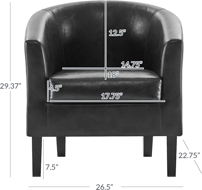 BELLEZE Accent Barrel Chair, Set of 2 Faux Leather Round Club Tub Sofa Corner Chair with Flared Legs and Cozy Soft Padding for Living Room Bedroom Waiting Room - Black