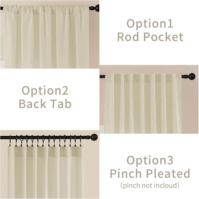 Joydeco Linen Curtains 108 Inch Length 2 Panel Sets,Light Filtering Curtains for Bedroom 100 Inch Wide Living Room Drapes with Back Tabs & Rod Pockets (W100 x L108 Inch, Linen)