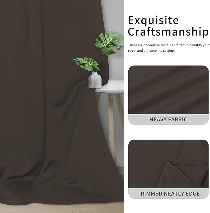 Easy-Going Blackout Curtains for Bedroom, Solid Thermal Insulated Grommet and Noise Reduction Window Drapes, Room Darkening Curtains for Living Room, 2 Panels(42x63 in, Coffee)