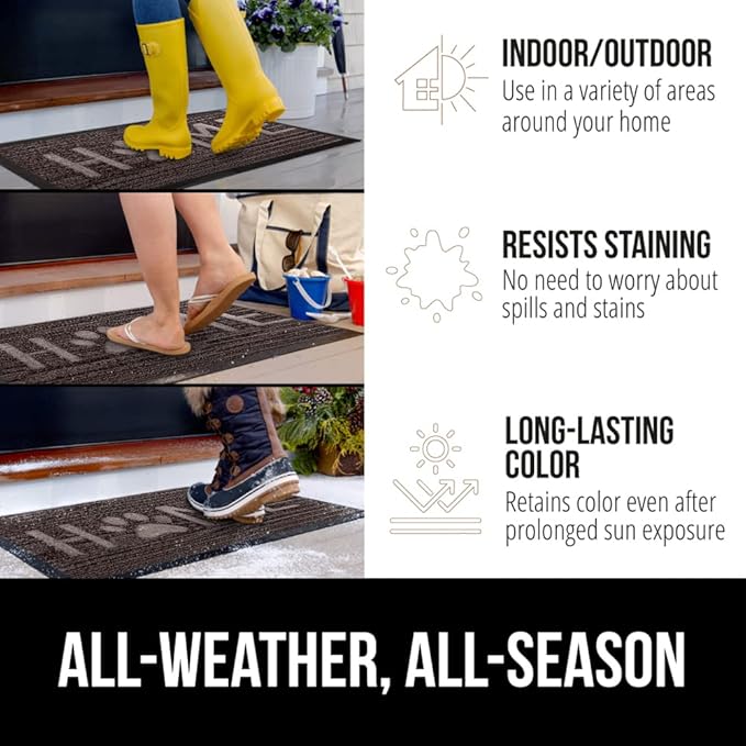 GORILLA GRIP 100% Waterproof All-Season WeatherMax Doormat, 47x35, US Designed Natural Rubber, Stain and Fade Resistant, Low Profile Indoor Outdoor Door Mats, Easy Clean Patio Mat, Espresso Home Paw