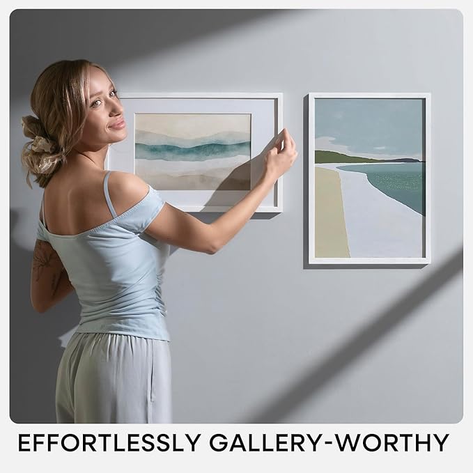 Homeforia 24x24 White Picture Frame, High End Oak 24 x 24 Square Wood Frames with Mat 20 by 20 inches Photo, 24by24 White Wooden Poster Frames Matted to 20x20 Print, Tempered Glass, Wall Kit, Set of 1