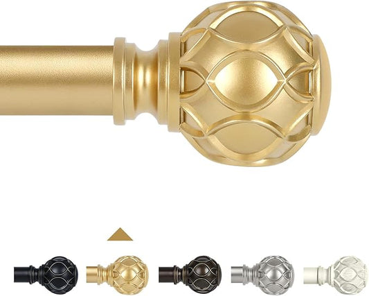 Gold Adjustable Curtain Rods for Windows:18-45 Inch Farmhouse Heavy Duty Curtain Rod for Bedroom Living Room,Boho Decorative Rustic Drapery Rods with Vintage Coastal Texture Finial,Brass Gold