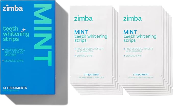 Zimba Coconut Flavored Teeth Whitening Strips | Vegan, Enamel Safe Hydrogen Peroxide Teeth Whitener for Coffee, Wine, Tobacco, and Other Stains | 14 Day Treatment | Coconut