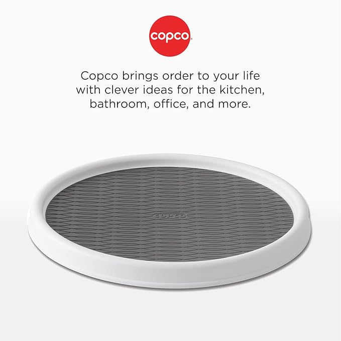 Copco Basics Non-Skid Pantry Cabinet Lazy Susan Turntable, 12-Inch, White/Gray, 1 Count (Pack of 1)