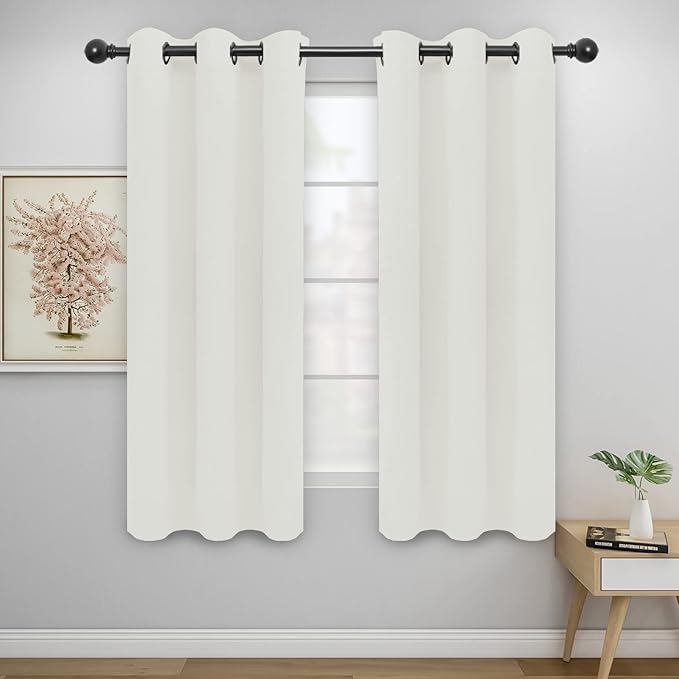 Easy-Going Blackout Curtains for Bedroom, Solid Thermal Insulated Grommet and Noise Reduction Window Drapes, Room Darkening Curtains for Living Room, 2 Panels(46x63 in, Ivory)