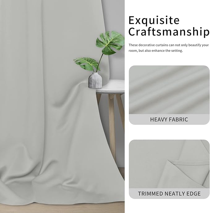 Easy-Going Blackout Curtains for Bedroom, Solid Thermal Insulated Grommet and Noise Reduction Window Drapes, Room Darkening Curtains for Living Room, 2 Panels (34x84 in, Greyish White)