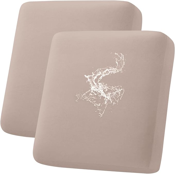 hyha Waterproof Couch Cushion Covers, Stretch Sofa Couch Seat Slipcover for Dog Washable, Non-Slip Waterproof Outdoor Cushion Covers for Patio Furniture Replacement (2 Pieces, Taupe)