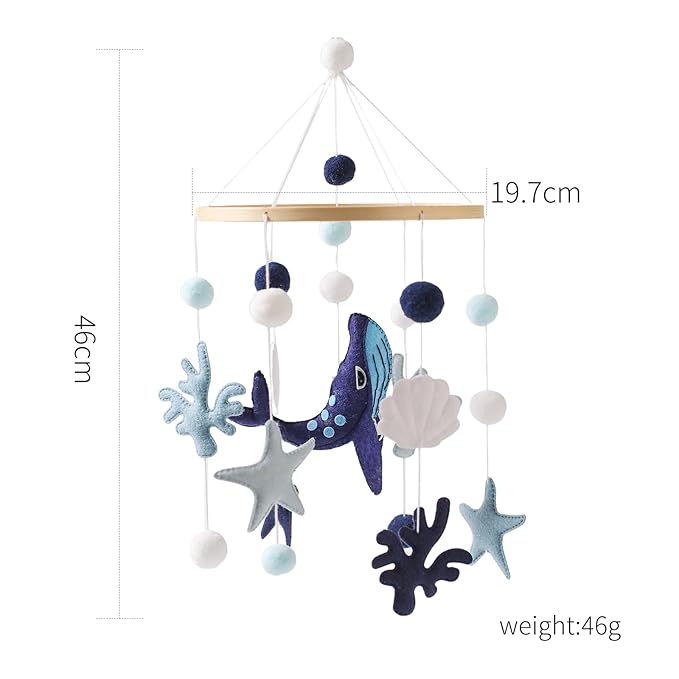 Baby Crib Mobile for Boys Girls - Ocean Animals Mobile for Crib, Gender Neutral Nursery Mobile, Baby Bassinet Mobile Toy for Soothing Sleep | Ceiling Mobile - Blue Whale, Shell, Coral, Starfish