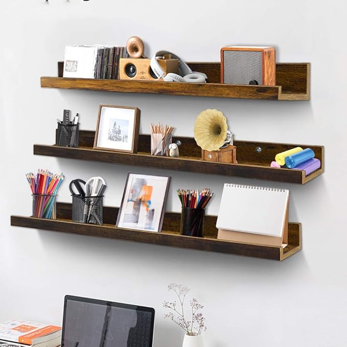 Giftgarden 36 Inch Large Floating Shelves for Wall Set of 3, Rustic Picture Ledge Wall Shelf for Bedroom Kitchen Bathroom Living Room Nursery Display, 3 Different Sizes