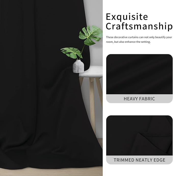 Easy-Going Blackout Curtains for Bedroom, Solid Thermal Insulated Grommet and Noise Reduction Window Drapes, Room Darkening Curtains for Living Room, 2 Panels(46x84 in, Black)