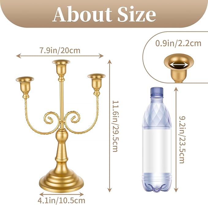 Sziqiqi Gold Taper Candle Holder for Centerpiece - 3-arm Candlesticks Holder for Wedding Table Centerpieces Metal Candle Stick Holders for Fireplace Mantle Set of 6