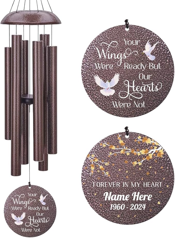 Sympathy Wind Chimes Personalized, Love Doves Wind Chimes for Loss of Loved Dad/Mom, Memorial Gifts Wind Chime for Funeral, in Loving Memory of Husband/Wife, Garden Outdoor Decor (36inch)