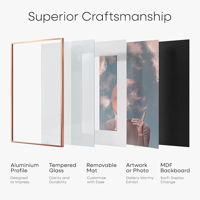 Homeforia 24x30 Frame Rose Gold, High End Metal 24x30 Picture Frames with Mat 18x24 inch Photo, 24 x 30 Rose Gold Poster Frame Matted to 18 by 24, 30x24 Large Frame, Tempered Glass, Wall Kit, Set of 1