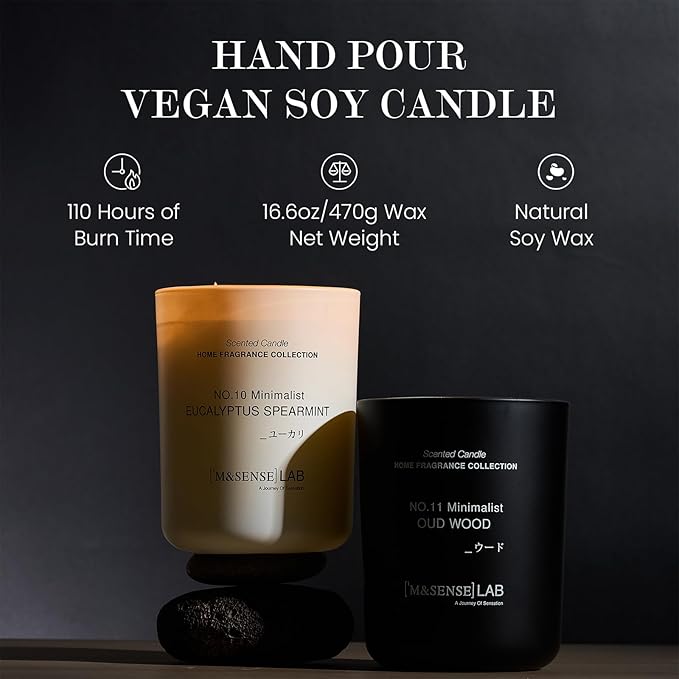 M&SENSE Natural Soy Candle| Leather Night | 16.6 oz, 95H Burn | Minimalist Scented Candle for Relaxation, Gifting, Home Décor | for Bedroom, Office, Party Large