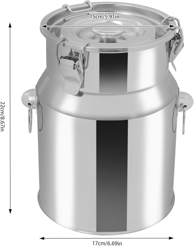 Stainless Steel Milk Can, 201 Stainless Steel Pail 1Gal Milk Can with Sealed Lid, 5L Hanging Lid Metal Milk Jug Bucket for Oil Tea Wine
