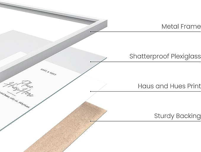 HAUS AND HUES 16x24 White Metal Picture Frames - Features Premium Aluminum, Vertical & Horizontal Hang, Shatterproof Plexiglass - Perfect for Home, Room, Office (16x24 in, White, Set of 15)