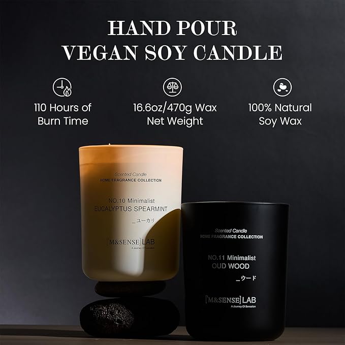 M&SENSE Natural Soy Candle| Linen Breeze | 16.6 oz, 95H Burn | Minimalist Scented Candle for Relaxation, Gifting, Home Décor | for Bedroom, Office, Party Large