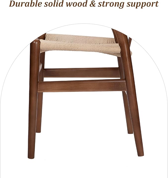 Wishbone Chair Natural Solid Wood Dining Chair/Hans Vegner Y Chair Rattan and Wood Accent Armrest Chairs Set of 4 (Ash Wood - Walnut)