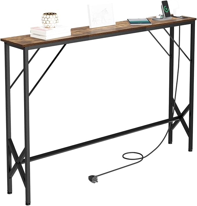 47.2'' Console Table, Skinny Entryway Table with Fast-Charging Station, Narrow Long Sofa Table, Behind Slim Couch Table for Entrance, Hallway, Living Room Decor ST-BR120-1