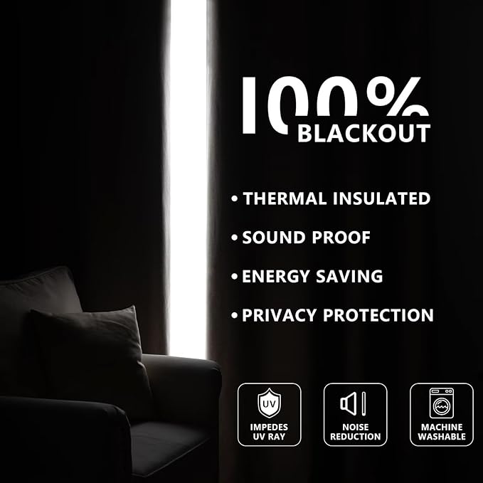 Linen Curtains 90 Inch Length 2 Panels Set, 100% Blackout Curtains Textured Thermal Insulated, Grommet Light Blocking Drapes for Living Room Bedroom Luxury Decor(52W × 90L inch, Linen)