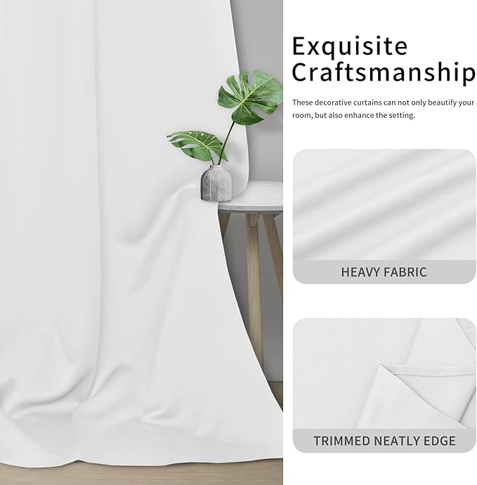 Easy-Going Blackout Curtains for Bedroom, Solid Thermal Insulated Grommet and Noise Reduction Window Drapes, Room Darkening Curtains for Living Room, 2 Panels (42x54 in, White)