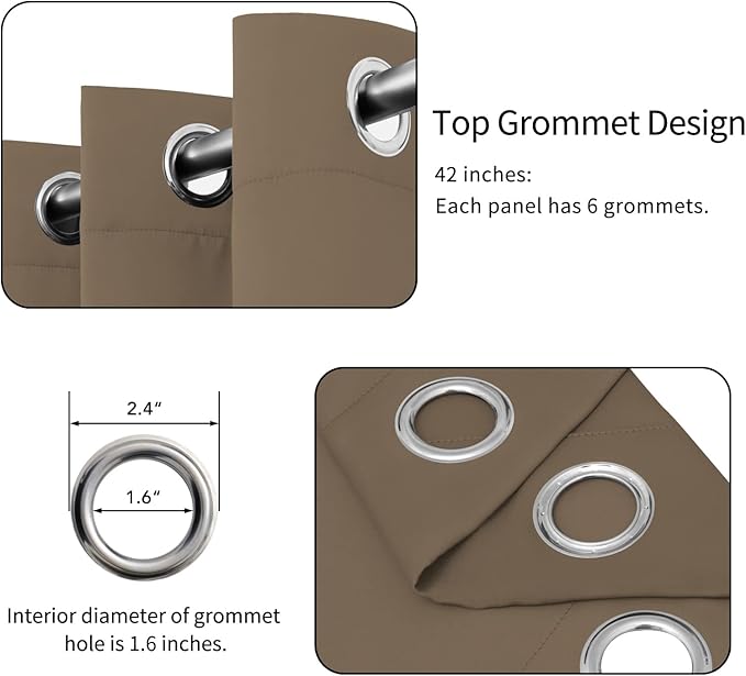 Easy-Going Blackout Curtains for Bedroom, Solid Thermal Insulated Grommet and Noise Reduction Window Drapes, Room Darkening Curtains for Living Room, 2 Panels (42x95 in, Camel)