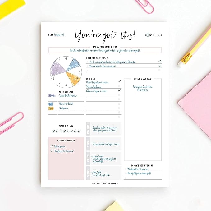 Boost Productivity with Undated Daily Planner - 50 Tear-Off Sheets - Goal Setting, Tasks & Notes - Organization & To-Do List (8.5 x 11)