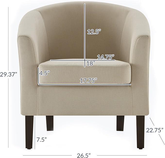 BELLEZE Accent Barrel Chair, Set of 2 Faux Leather Round Club Tub Sofa Corner Chair with Flared Legs and Cozy Soft Padding for Living Room Bedroom Waiting Room - Beige