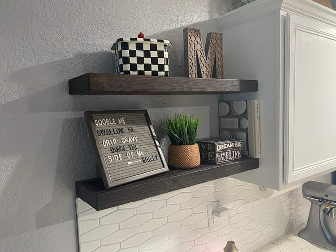joelsantiques 30 Inch Wooden Floating Shelves for Wall - 30x6x2 in - Made of Natural Wood - Long Heavy Duty Rustic Wall Shelves for Bedroom - Perfect for Living Room, Kitchen - Mocha