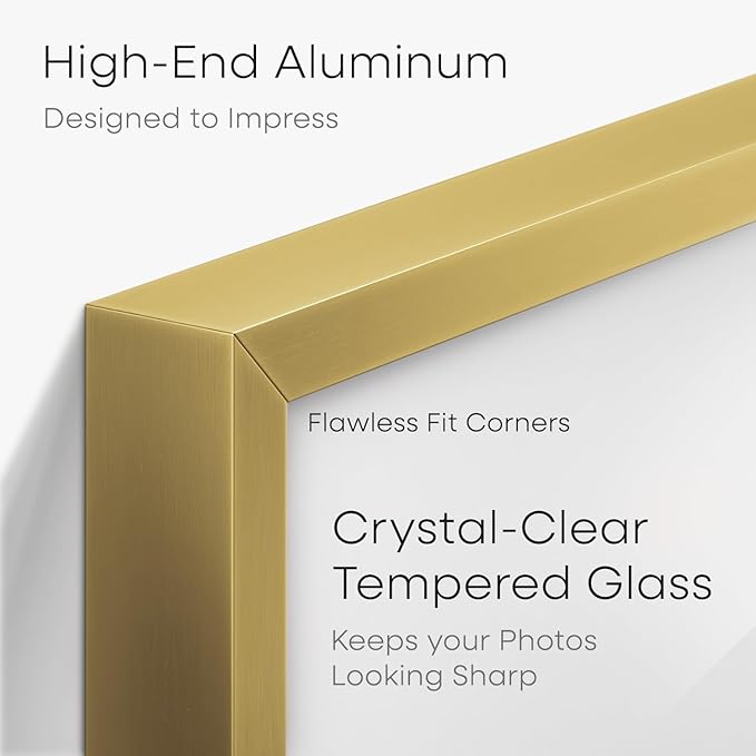 Homeforia 5x7 Picture Frame Gold, High End Metal 5 x 7 Gold Frames with Mat 4 x 6 for Print, 5by7 Desk Frame Matted to 4x6 inch Photo, 5 by 7 Wall or Tabletop Frame, Tempered Glass, Wall Kit, Set of 1