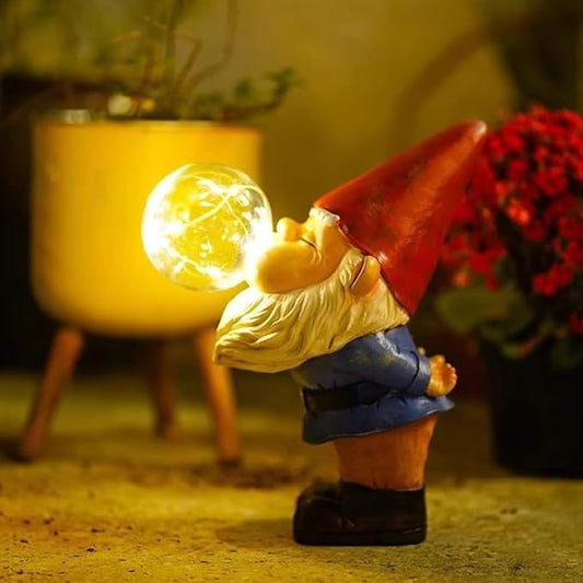 Garden Gnomes Outdoor with LED Solar Light - 11’’Spring Gnomes Decorations for Home/Yard/Patio with Lantern - Solar Garden Statues (Bubble Gnome)