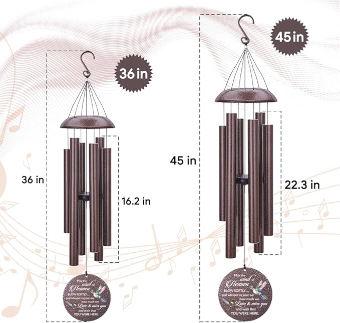 Sympathy Wind Chimes, 36inch Personalized Hummingbird Wind Chime, Memorial Gifts for Loss of Loved One, Wind Chimes in Loving Memory of Dad/Mom, Condolences Gifts for Funeral