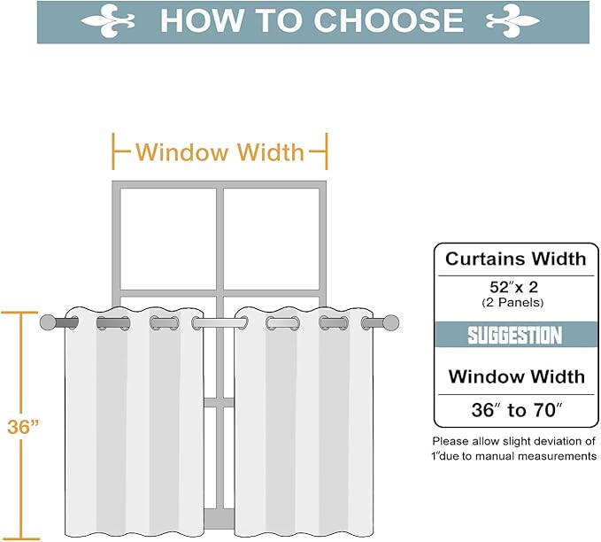 ChrisDowa Small Window Curtains for Kitchen and Bedroom - Grommet Short Thermal Insulated Room Darkening Curtains (2 Panels, Mustard Yellow, 52 x 36 Inch)