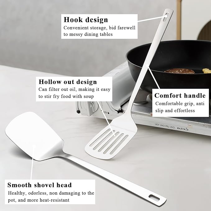 Evanda Kitchen Utensils Set 6pcs, Stainless Steel Cooking Utensils Set, Heavy Duty Kitchen Tools Spatulas Set, Home Essentials Kitchen Gadgets Accessories