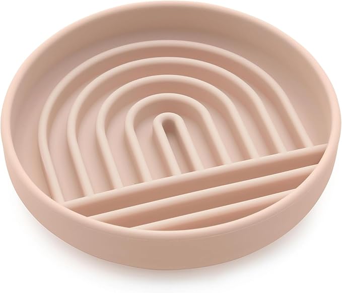 The Slowdown Bowl Silicone Slow Feeder for Cats & Kittens, Slow Eating Mealtime Solution with Modern Lick Mat Design, Reduces Gulping, Fits 1 Cup 6” Across x 1.25” Tall, Small-Tan