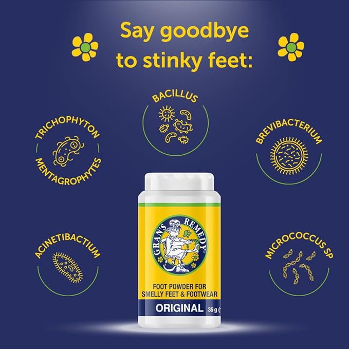 Gran's Remedy Natural Shoe Deodorizer and Foot Odor Eliminator Powder for Men, Women, and Kids, Absorb Sweat and Moisture, Neutralize Smelly Odors, Cooling